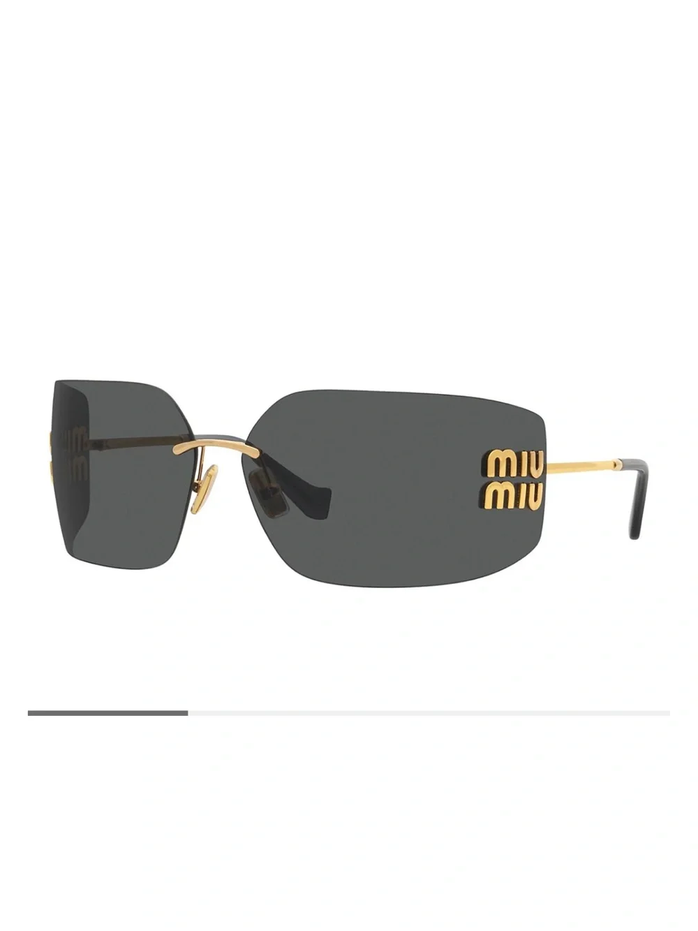 Miu Miu rectangle wrap sunglasses. Dark gray with gold logo. Authentic.